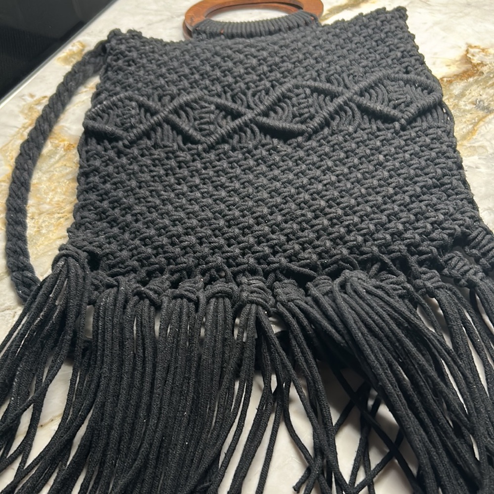 Danielle Nicole Black Macrame Crossbody Bag - image 5